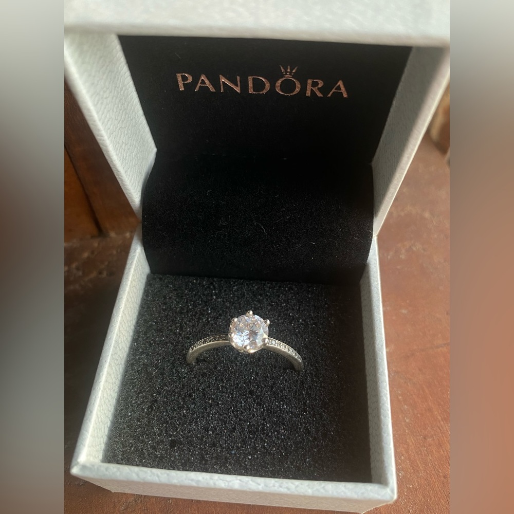 Pandora Clear Sparkling Crown Solitaire Ring Size 9